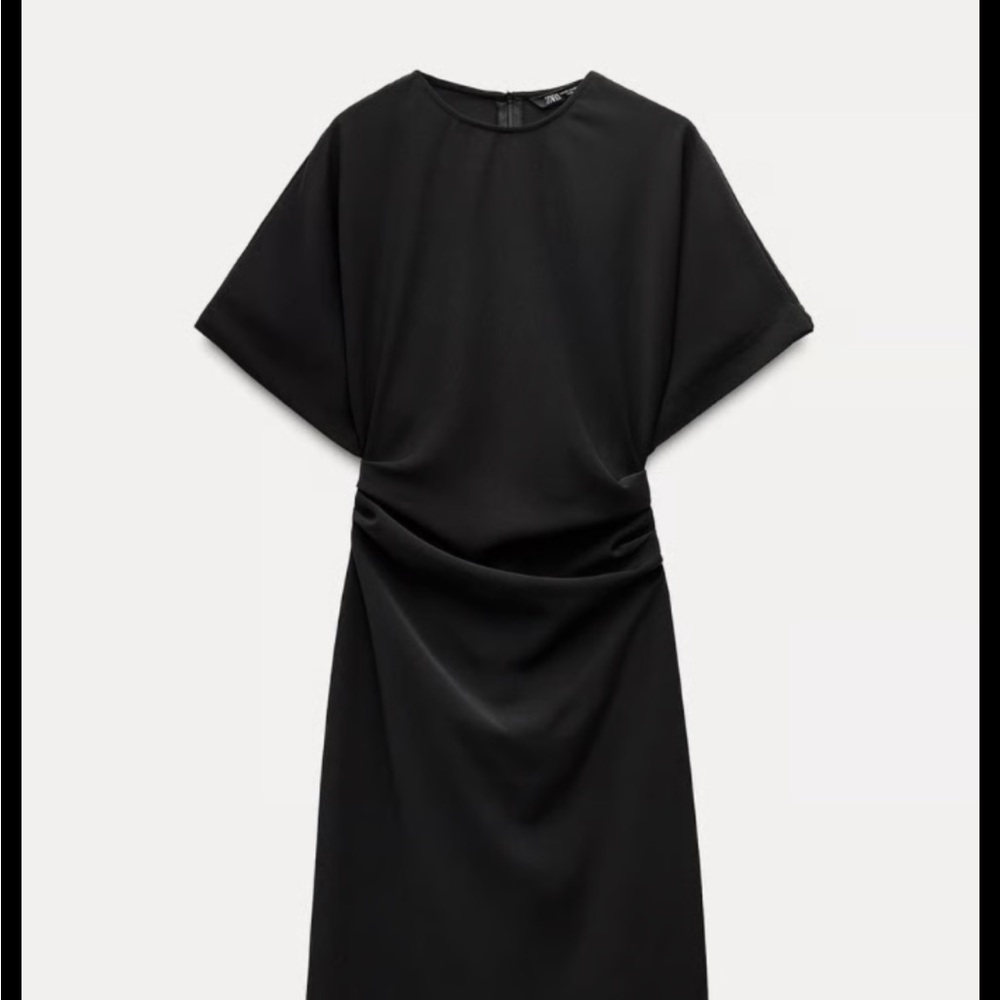Zara Black Midi Dress with Draped Waist